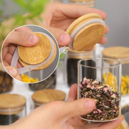 12 Gewürzgläser aus Glas mit Bambusdeckel, 237 ml
