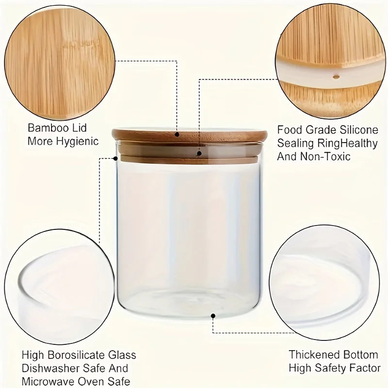 12 Gewürzgläser aus Glas mit Bambusdeckel, 237 ml